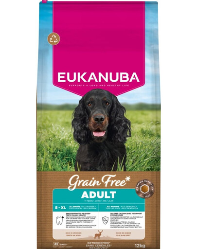 EUKANUBA Grain Free Adult Venison 12 kg cibo secco senza cereali con carne di cervo per cani