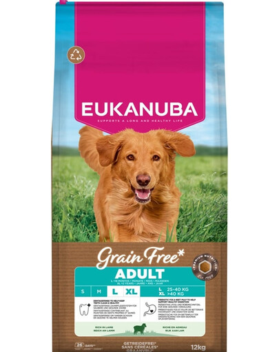 Grain Free EUKANUBA Grain Free Adult Large Lamb 12 kg cibo secco senza cereali con agnello per cani di taglia grandeAdult Large Lamb 12 kg bezzbóżowa karma dla psów dużych ras z jagnięciną