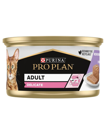PURINA PRO PLAN Delicate Mousse Ricco in tacchino 85 g Alimento umido per gatti
