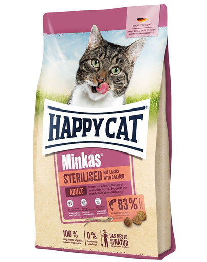 HAPPY CAT Minkas Sterilised Lachs Salmone 10 kg cibo secco per gatti sterilizzati