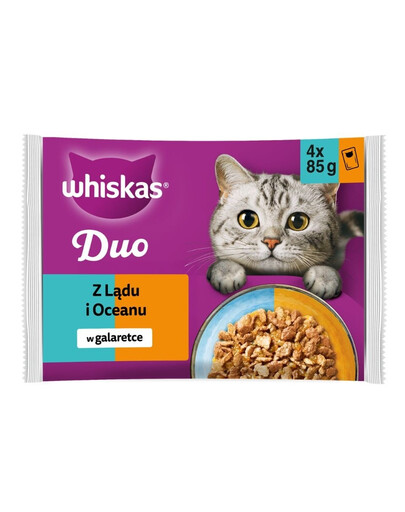 WHISKAS Duo Adult da Terra e Mare in gelatina 4x85 g cibo umido per gatti