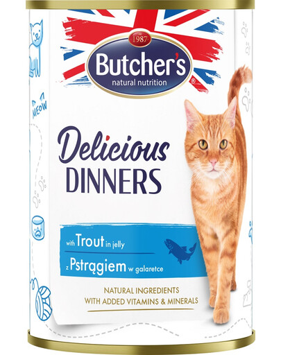BUTCHER'S Delicious Dinners cibo per gatti, pezzi con trota in gelatina, 400g