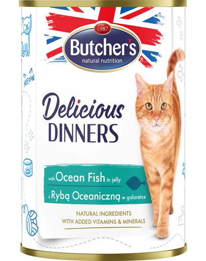 BUTCHER'S Delicious Dinners cibo per gatti in pezzi con pesce di mare in gelatina, 400g