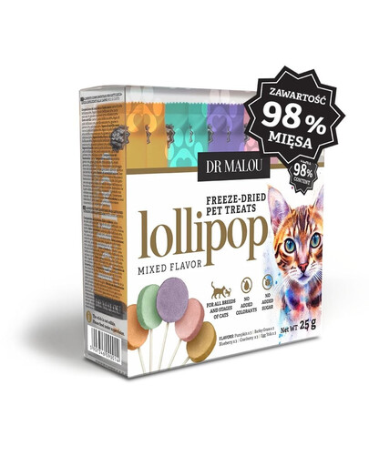 DR MALOU Lollipop Mixed Flavor Lecca-lecca liofilizzati alla carne per gatti 25 g (15 pezzi)