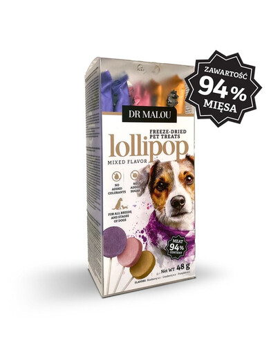 DR MALOU Lollipop Mixed Flavor – Lecca-lecca liofilizzati alla carne per cani, 48 g (6 pezzi)