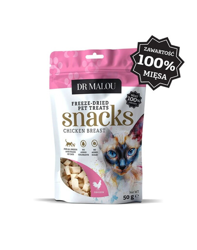 DR MALOU Cubetti di carne 100% petto di pollo liofilizzato 50g snack per gatti