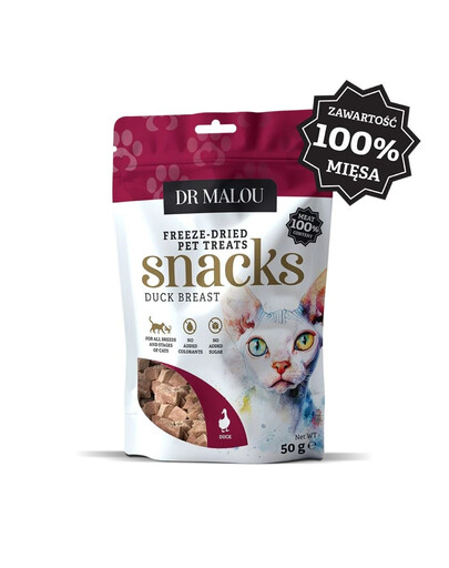 DR MALOU Cubetti di carne 100% petto d'anatra liofilizzato 50g snack per gatti
