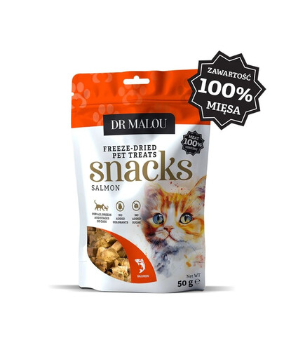 DR MALOU Cubetti di carne 100% di salmone liofilizzato 50g snack per gatti