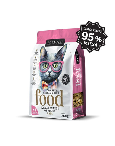 DR MALOU Cibo liofilizzato Pollo con cuori di pollo 1 kg cibo secco per gatti