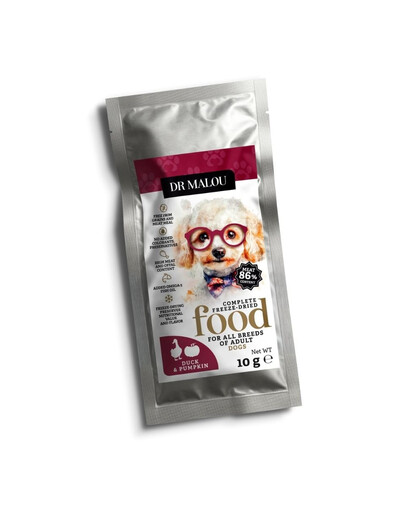 DR MALOU Cibo liofilizzato Anatra con zucca 10g cibo secco per cani