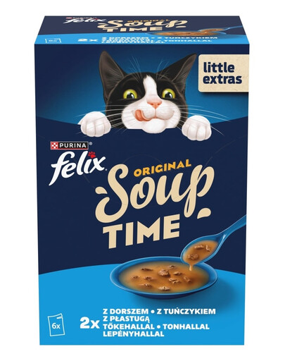 FELIX Original Soup Sapori di Pesce 6x48g con merluzzo e tonno, alimento umido complementare per gatti