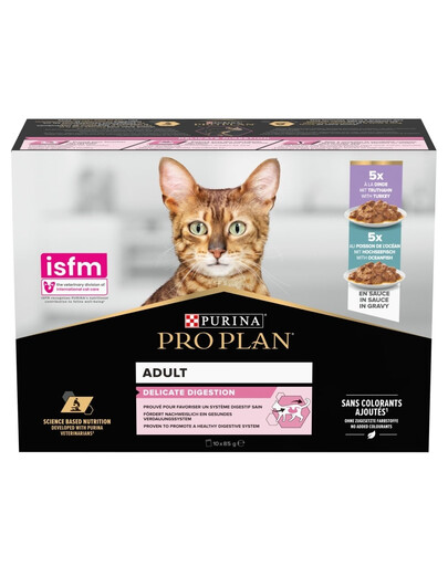 PURINA PRO PLAN Delicate Digestion con tacchino e pesci oceanici in salsa Multipack 10x85g cibo umido per gatti con un sistema digestivo sensibile