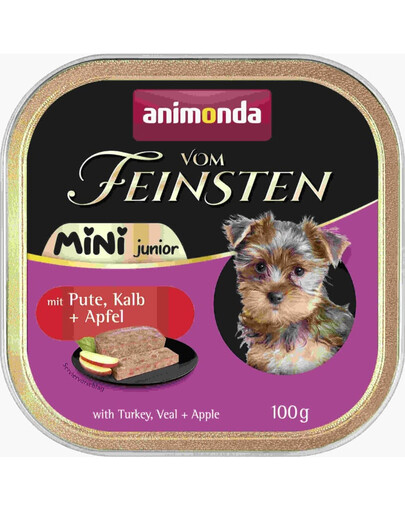 ANIMONDA Vom Feinsten Mini Junior con tacchino, vitello e mela 100g cibo umido per cani di piccola taglia
