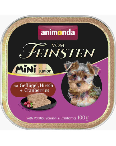 ANIMONDA Vom Feinsten Mini Junior con pollo, selvaggina e mirtilli 100g cibo umido per cuccioli di piccole razze