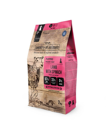 COUNTRY OF ANIMALS Puppies Lamb with Spinach S 2 kg agnello con spinaci, cibo secco per cuccioli