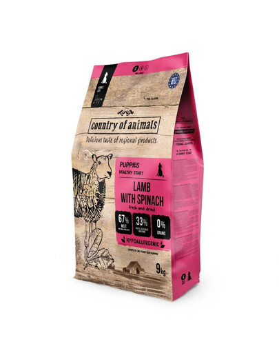 COUNTRY OF ANIMALS Puppies Lamb with Spinach S 9 kg agnello con spinaci, cibo secco per cuccioli