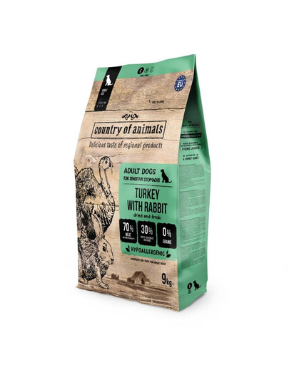 COUNTRY OF ANIMALS Dog Turkey with Rabbit S 9 kg tacchino con coniglio, cibo secco per cani