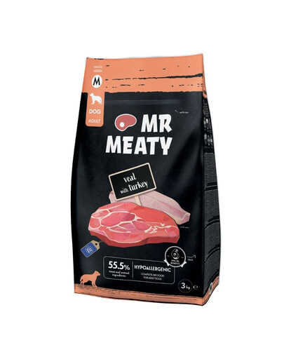 MR MEATY Dog Veal with Turkey M 3 kg carne di vitello con tacchino, cibo secco per cani