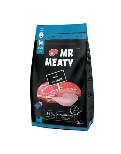 MR MEATY Puppies Veal with Quail L 3 kg vitello con quaglia, cibo secco per cuccioli