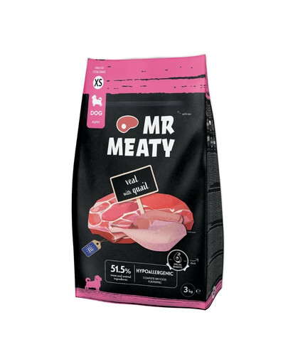MR MEATY Puppies Veal with Quail XS 3 kg vitello con quaglia, cibo secco per cuccioli
