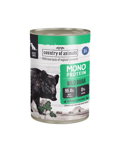 COUNTRY OF ANIMALS Dog Monoprotein Wild Boar 400g cinghiale, cibo umido per cani