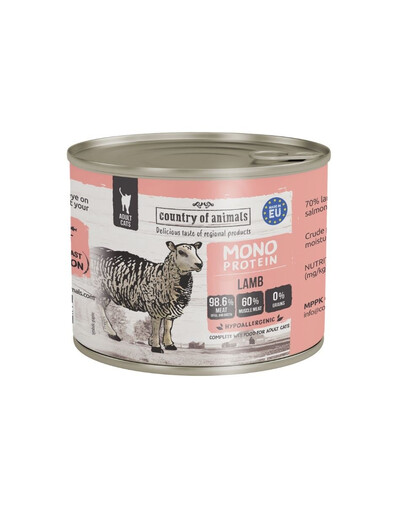 COUNTRY OF ANIMALS Cat Monoprotein Lamb 200g agnello, cibo umido per gatti