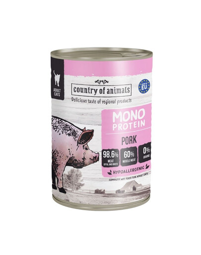 COUNTRY OF ANIMALS Cat Monoprotein Pork 400g carne di maiale, cibo umido per gatti