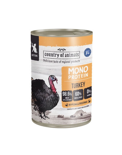 COUNTRY OF ANIMALS Kittens Monoprotein Turkey 400g tacchino, cibo umido per gattini