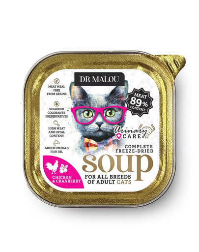 DR MALOU Zuppa liofilizzata Pollo con mirtilli Urinary 12g cibo umido per gatti