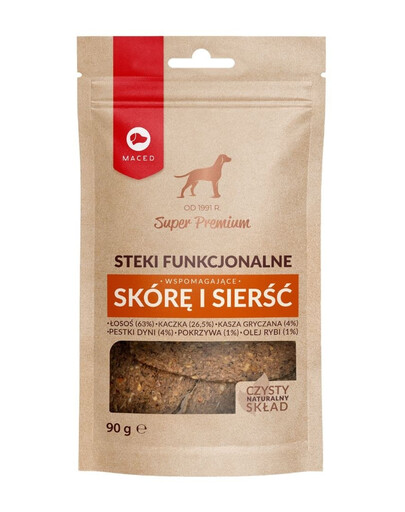 MACED Snack funzionale Salmone e anatra 90g snack che supportano la pelle e il pelo