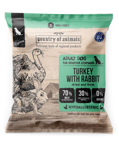 COUNTRY OF ANIMALS Turkey with Rabbit M 50g indyk z królikiem, sucha karma dla psów