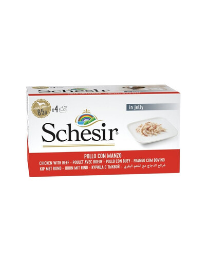 SCHESIR Pollo con Manzo in Gelatina 4x85 g cibo umido per cani
