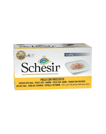 SCHESIR Pollo con Prosciutto in Gelatina 4x85 g cibo umido per cani