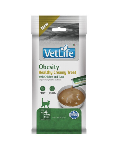 FARMINA Vet Life Cat Obesity Creamy 60 g con pollo e tonno, snack cremoso per gatti in sovrappeso