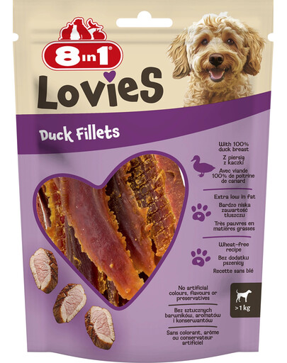8IN1 Lovies Duck Fillets 80g snack per cani filetti d'anatra