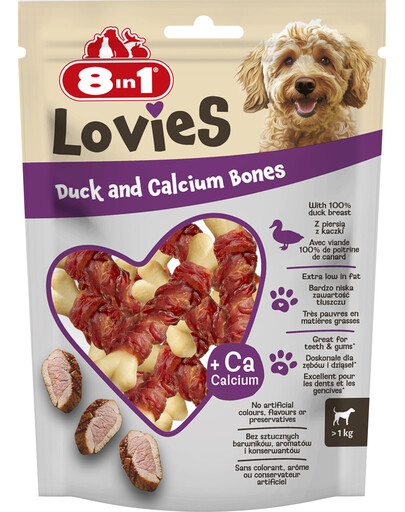 8IN1 Lovies Duck & Calcium Bones 80g snack per cane ossi di calcio e carne d'anatra