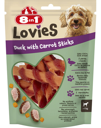 8IN1 Lovies Duck & Carrot Sticks 80g snack per cani bastoncini di anatra e carota