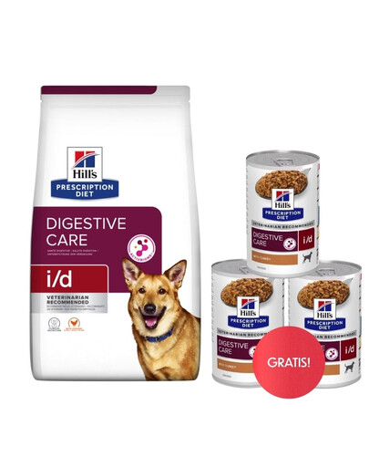 HILL'S Prescription Diet i/d Activ Biome Digestive Care Chicken Dog 12kg per cani con apparato digerente sensibile + 3 scatolette