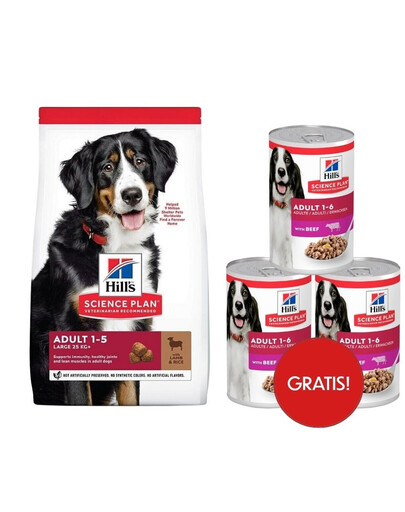 HILL'S Science Plan Canine Adult Large Breed Lamb&Rice per cani di taglia grande con agnello e riso 14 kg + 3 scatolette di cibo umido HILL'S GRATIS