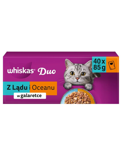 WHISKAS Duo Adult Cibo umido da terra e mare in gelatina 40 x 85 g cibo umido per gatti