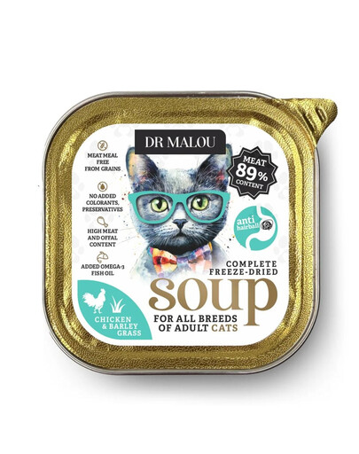 DR MALOU Zuppa liofilizzata Pollo con erba d'orzo 12g cibo umido per gatti