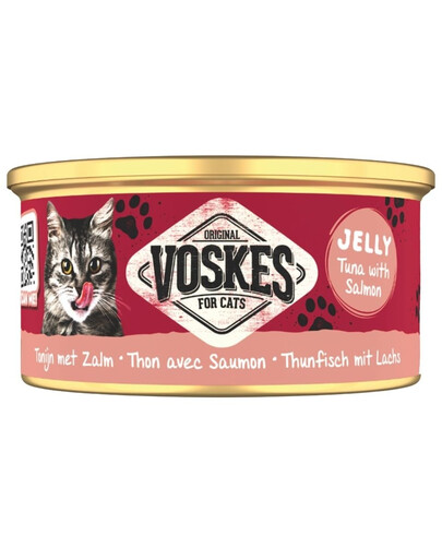 VOSKES Jelly Tuna con Salmone 85 g 100% tonno con salmone in gelatina, alimento complementare per gatti