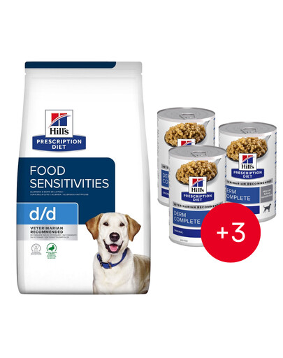 HILL'S Prescription Diet Canine d/d Sensibilità Alimentare Anatra e Riso 12 kg + 3 lattine GRATIS