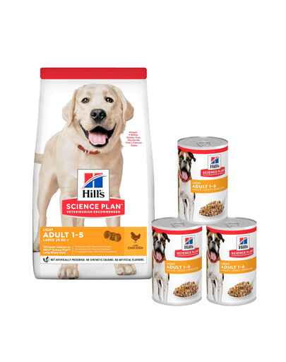 HILL'S Science Plan Canine Adult Light per cani di taglia grande al pollo 18 kg + 3 scatolette GRATIS
