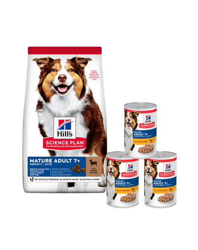 HILL'S Science Plan Canine Mature Adult Lamb & Rice 14 kg per cani anziani + 3 lattine GRATIS