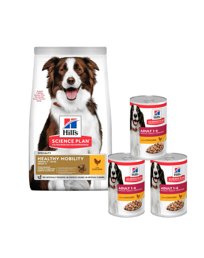 HILL'S Science Plan Canine Adult Healthy Mobility Medium Chicken 14kg supporto delle articolazioni + 3 lattine GRATIS