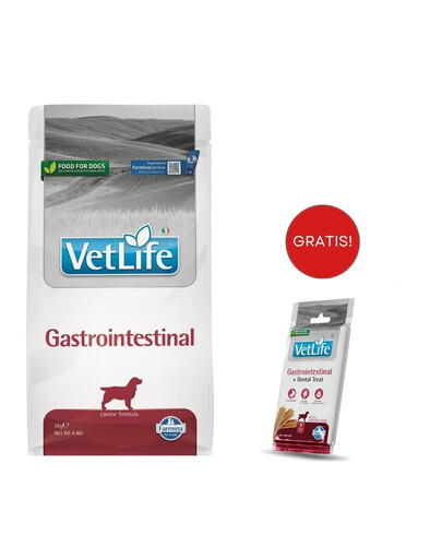 FARMINA Vet Life Gastrointestinal Dog 2kg mangime per cani con problemi digestivi + FARMINA Vet Life Dental Treat Gastrointestinal Medium/Maxi 100 g (7 pezzi) GRATIS!