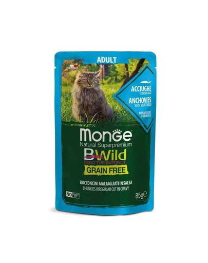 MONGE BWild GF Acciughe con ortaggi in salsa 85 g cibo umido per gatti