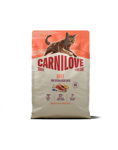 CARNICARNILOVE True Fresh Cat Beef Sterilised 2 kg carne di manzo, per gatti sterilizzatiLOVE True Fresh Cat Beef Sterilised 2 kg wołowina, dla kotów po sterylizacji