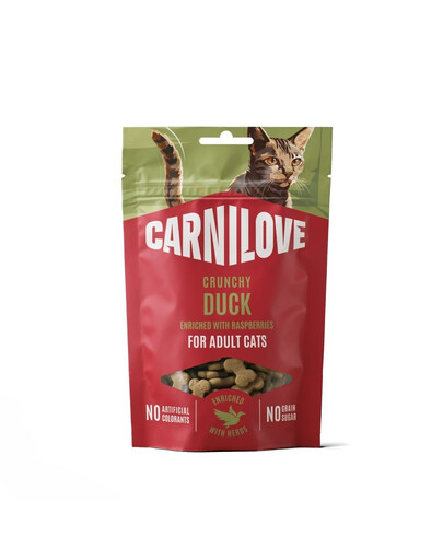 CARNILOVE Crunchy Snack Cat Duck 50 g con anatra e lamponi, snack croccante per gatti